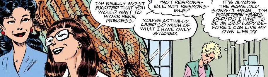 Diana (wonder woman), Helena Sandsmark, and Cassie Sandmark, Cassie thinks to herself while Helena talks to Diana